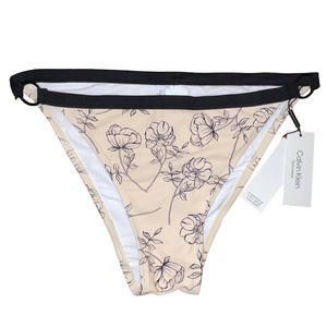 Calvin Klein Logo Ring Printed Bikini Bottoms - Cream Multi XL